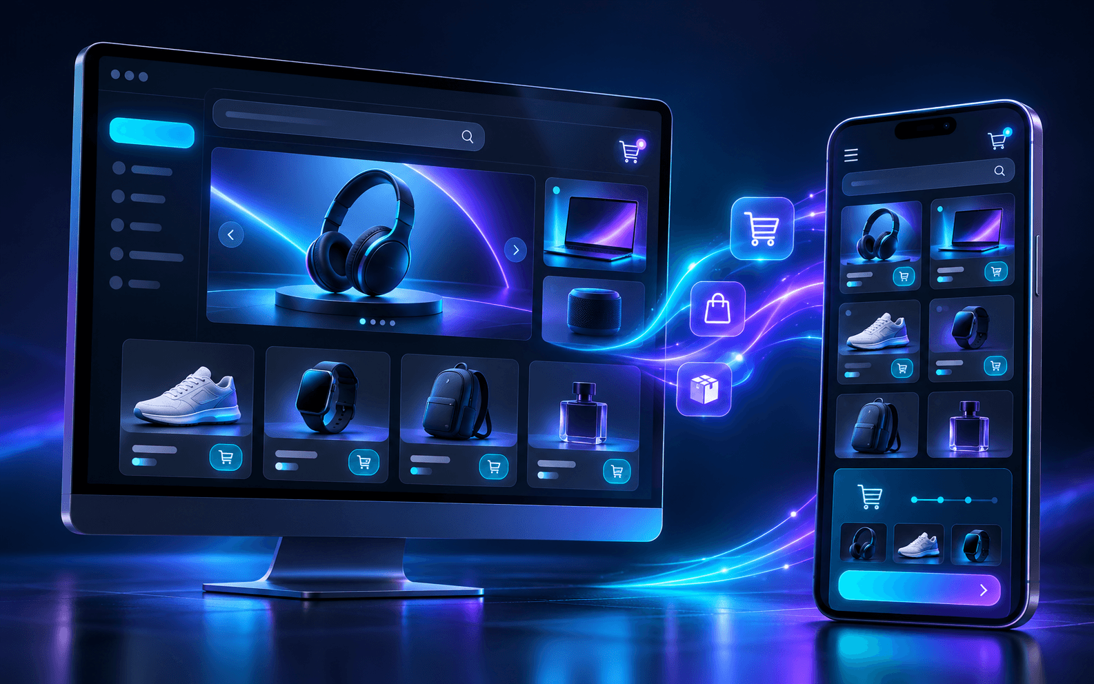 Representação de uma loja virtual e um aplicativo conectados