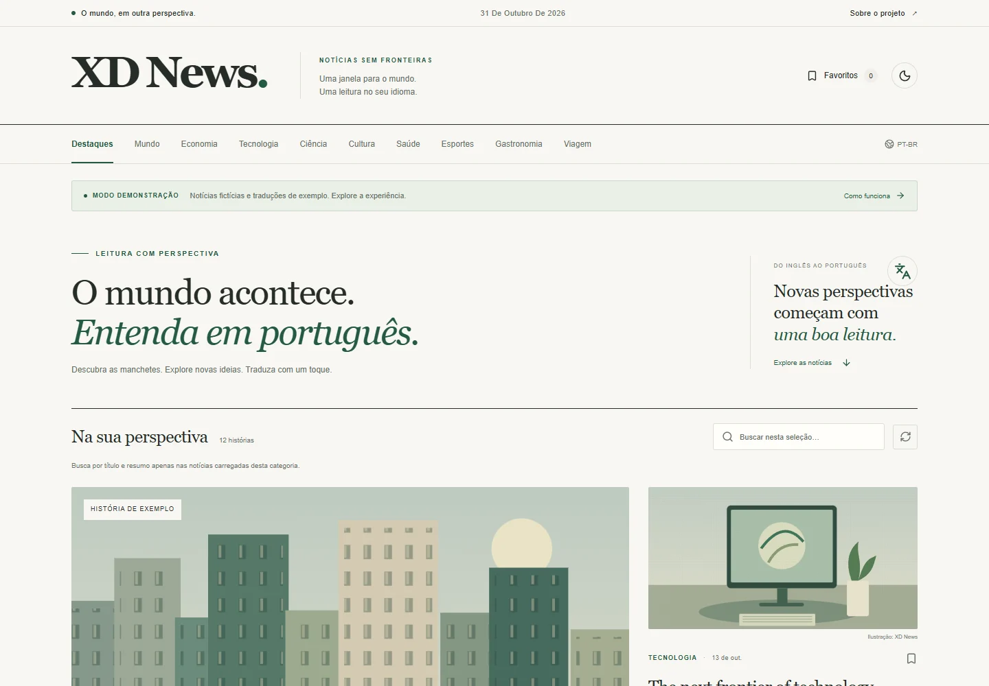 Interface desktop de XD News