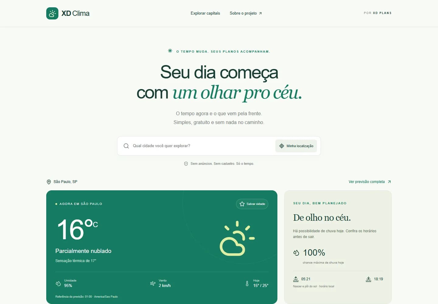 Interface desktop de XD Clima