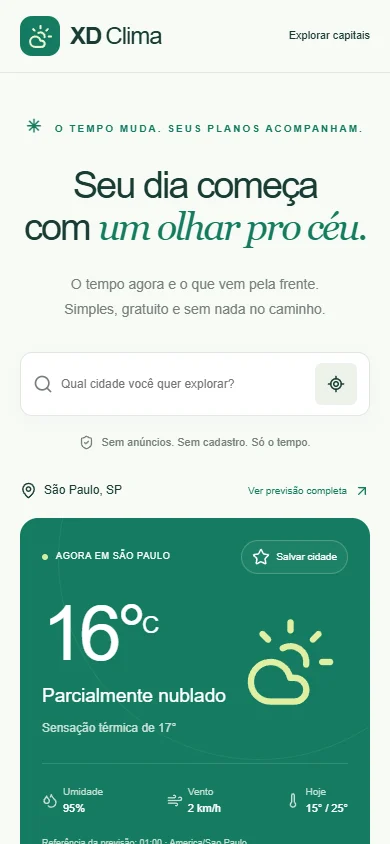 Interface de XD Clima em celular
