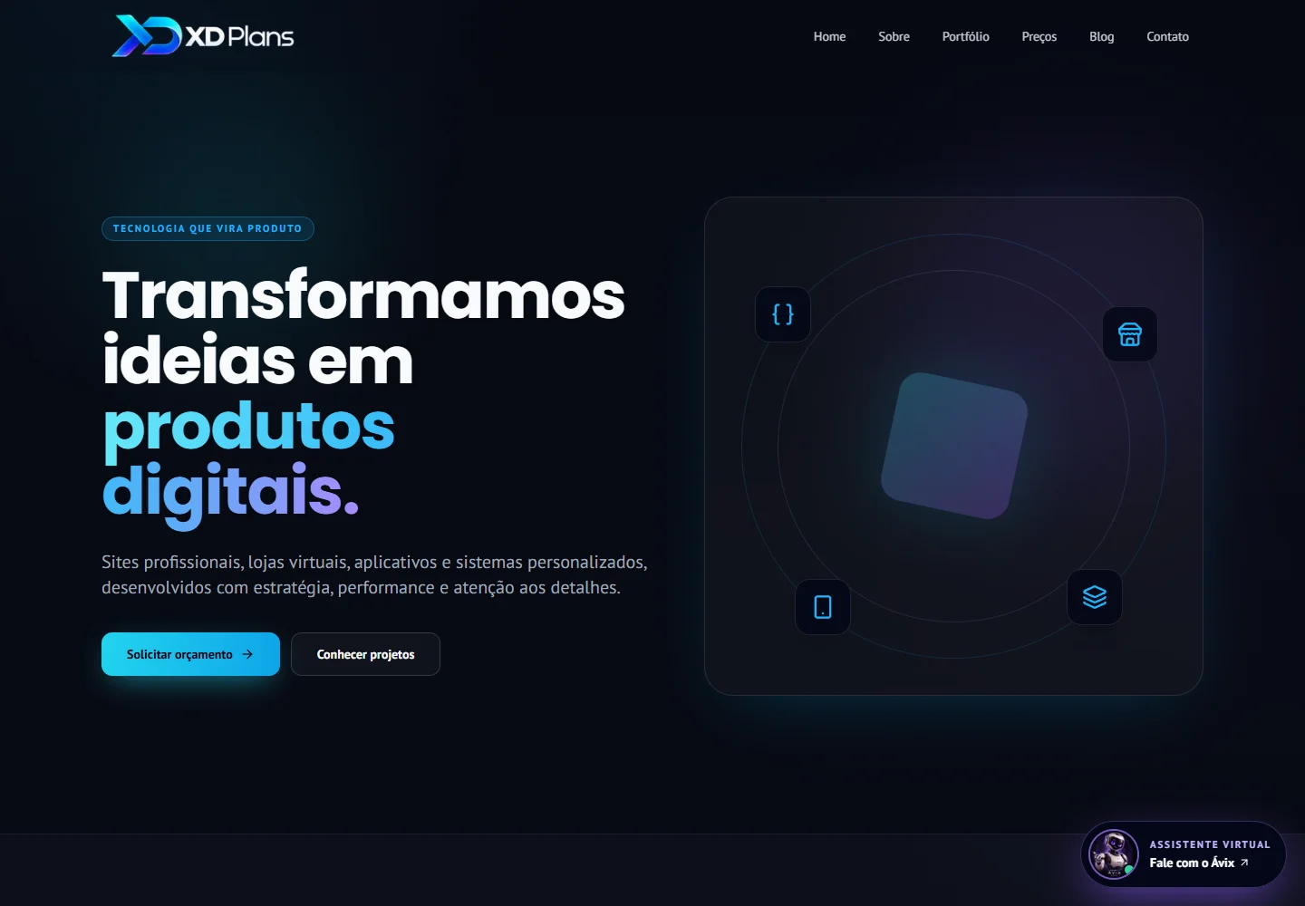 Interface desktop de XD Plans — Site institucional