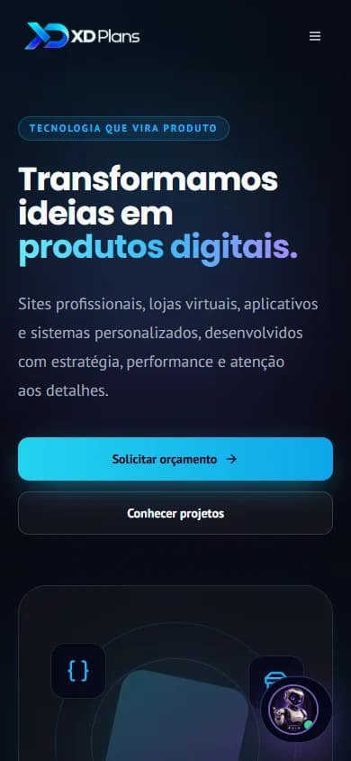 Interface de XD Plans — Site institucional em celular