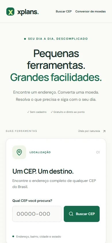 Interface de XPlans Utilidades em celular